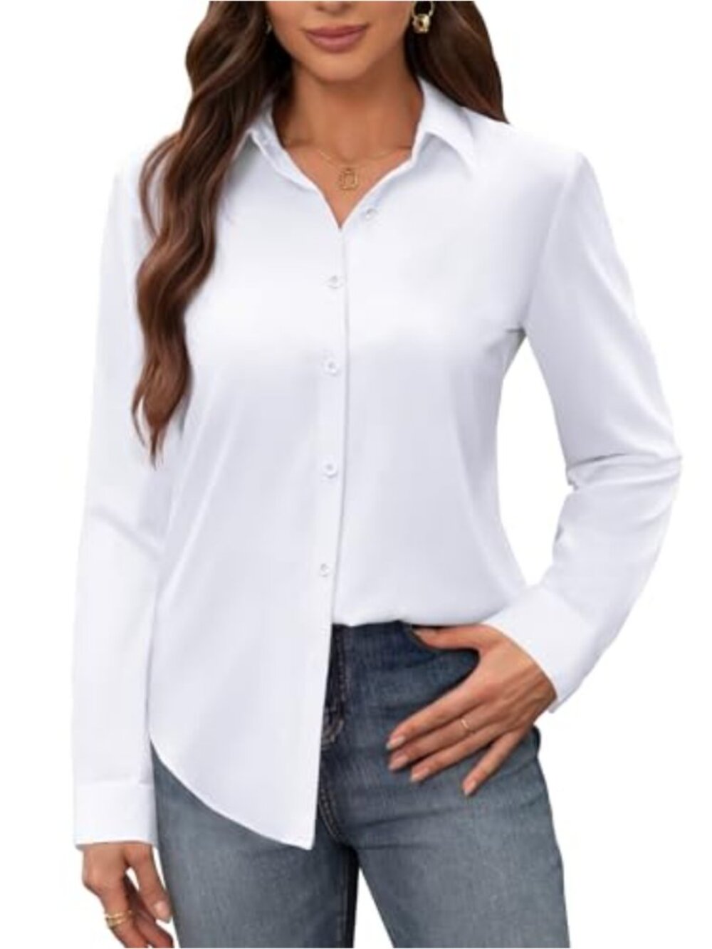 Stain Shield Wrinkle Free Long Sleeve Button Down Blouse